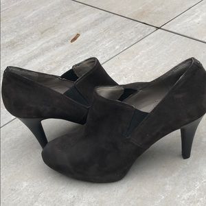 Brown suede high heel shoes